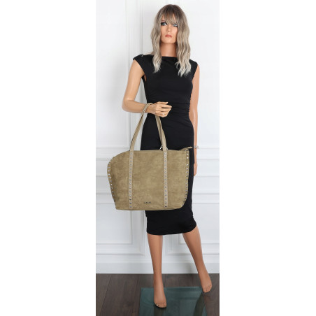 Torebka damska shopper zamszowa z ćwiekami modna listonoszka KJ1136 Zielona