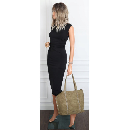 Torebka damska shopper zamszowa z ćwiekami modna listonoszka KJ1136 Zielona