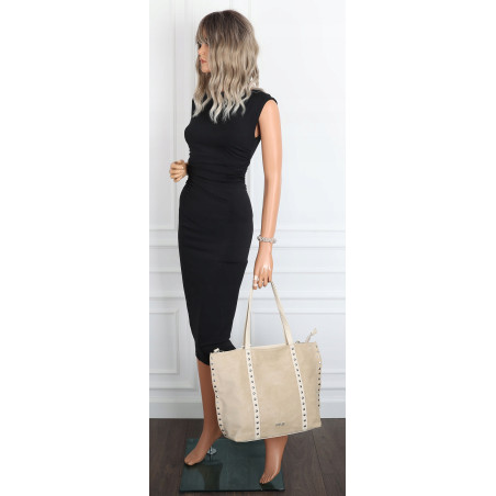 Torebka damska shopper zamszowa z ćwiekami modna listonoszka KJ1136 Beżowa