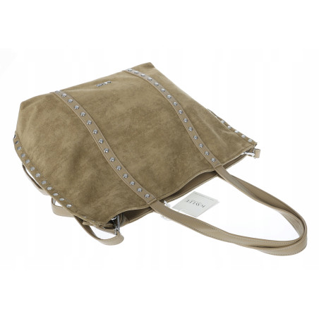 Torebka damska shopper zamszowa z ćwiekami modna listonoszka KJ1136 Zielona