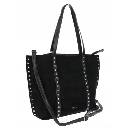 Torebka damska shopper zamszowa z ćwiekami modna listonoszka KJ1136 Czarna