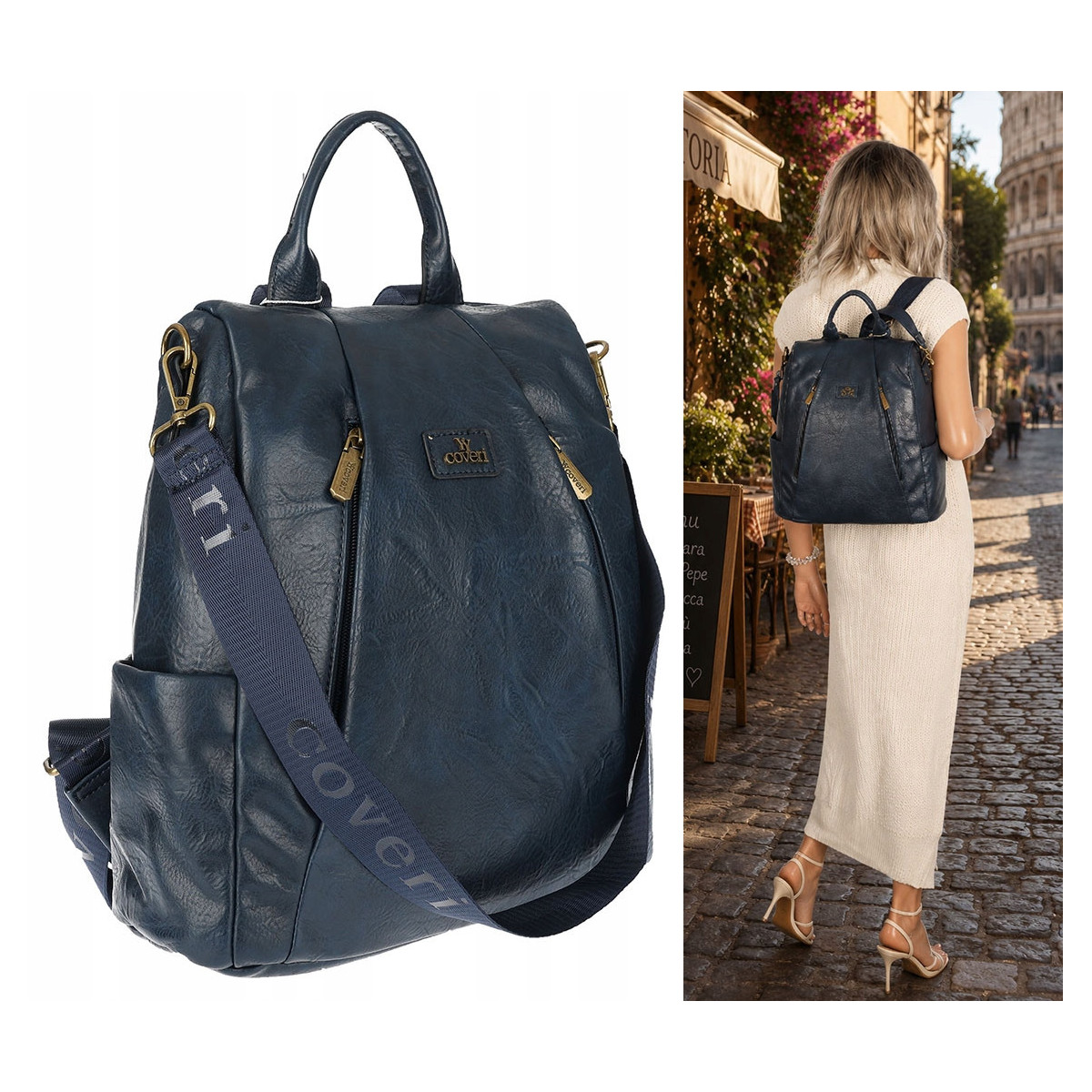 Plecak damski 2w1 torebka shopper duża pojemna na ramię CS1291 Granatowa