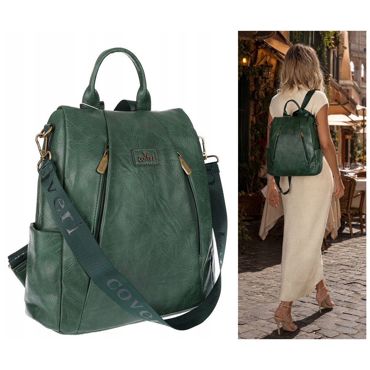 Plecak damski 2w1 torebka shopper duża pojemna na ramię CS1291 Zielona
