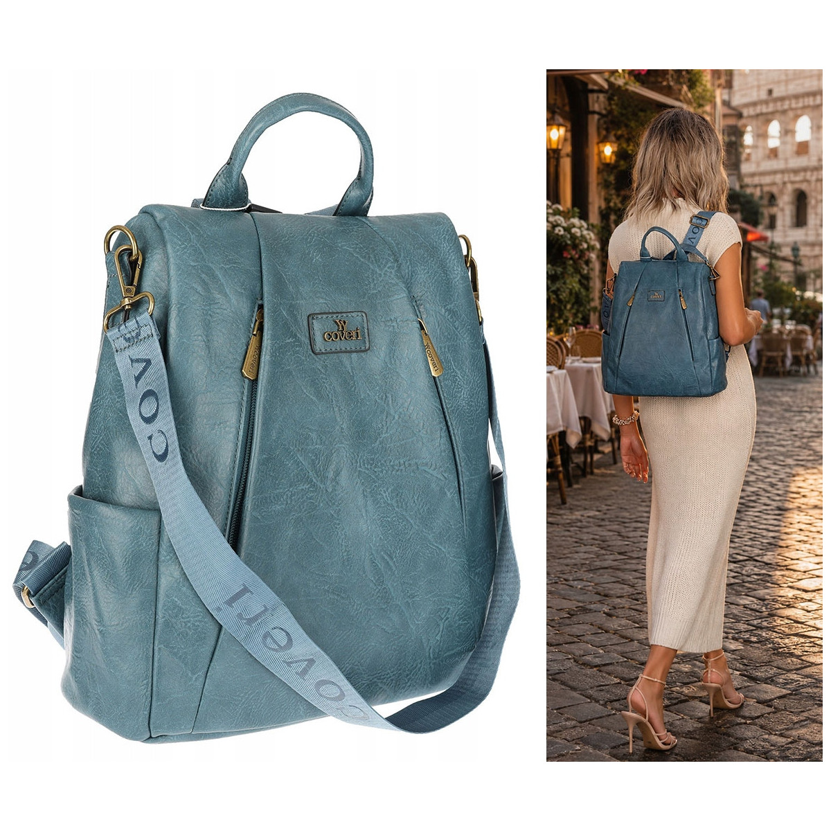Plecak damski 2w1 torebka shopper duża pojemna na ramię CS1291 Niebieska
