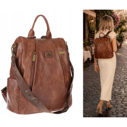 Plecak damski 2w1 torebka shopper duża pojemna na ramię CS1291 Brązowa