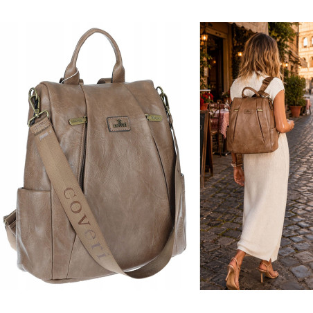 Plecak damski 2w1 torebka shopper duża pojemna na ramię CS1291 Brązowa