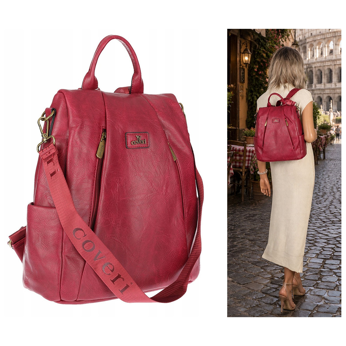 Plecak damski 2w1 torebka shopper duża pojemna na ramię CS1291 Czerwona