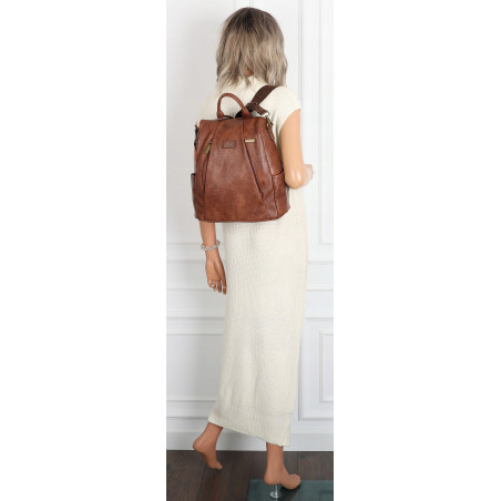 Plecak damski 2w1 torebka shopper duża pojemna na ramię CS1291 Brązowa