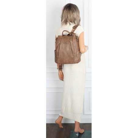 Plecak damski 2w1 torebka shopper duża pojemna na ramię CS1291 Brązowa