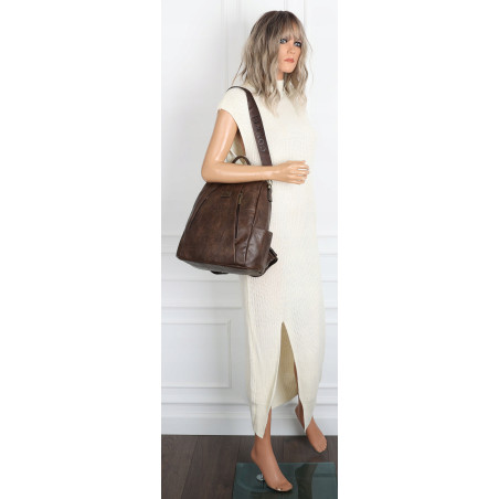 Plecak damski 2w1 torebka shopper duża pojemna na ramię CS1291 Czekoladowa