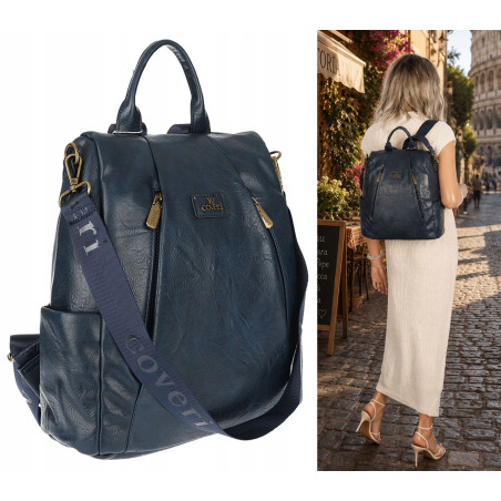 Plecak damski 2w1 torebka shopper duża pojemna na ramię CS1291 Granatowa