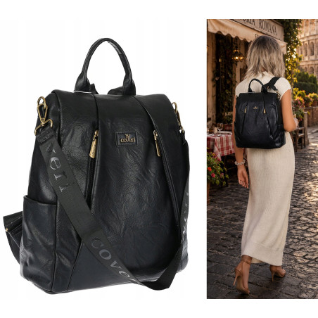 Plecak damski 2w1 torebka shopper pracy duża pojemna na ramię CS1291 Czarna