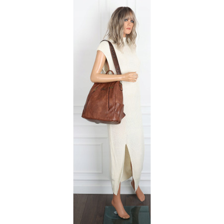 Plecak damski 2w1 torebka shopper duża pojemna na ramię CS1291 Brązowa