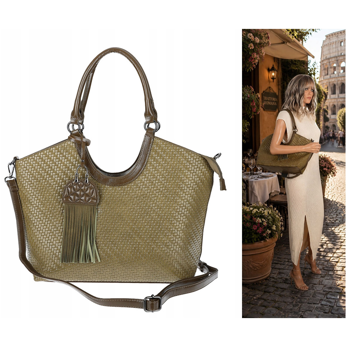 Torebka Damska Shopper na Ramię modna do ręki Listonoszka MC819 Zielona