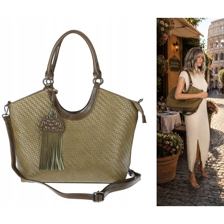 Torebka Damska Shopper na Ramię modna do ręki Listonoszka MC819 Zielona
