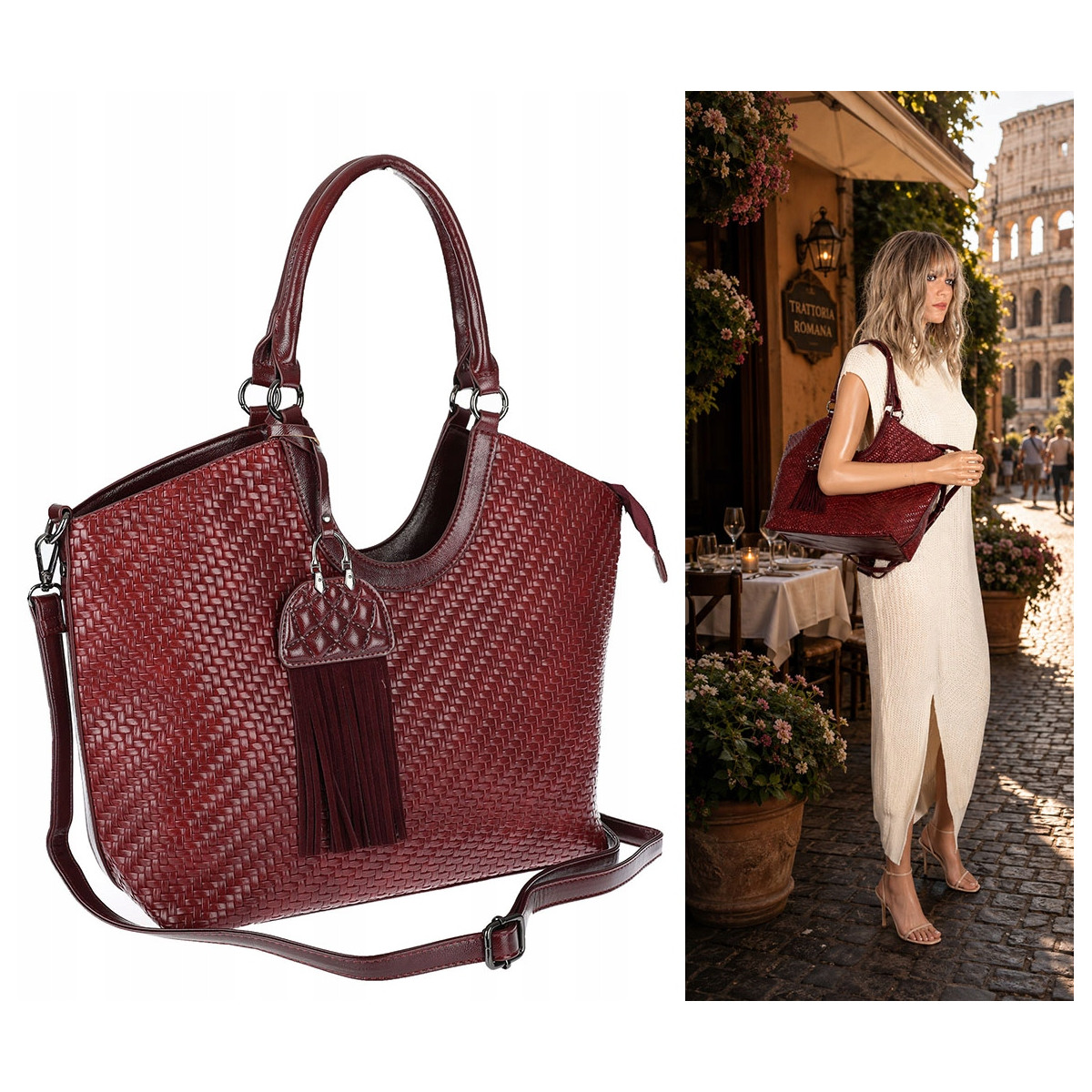 Torebka Damska Shopper na Ramię modna do ręki Listonoszka MC819 Czerwona