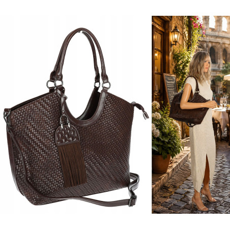 Torebka Damska Shopper na Ramię modna do ręki Listonoszka MC819 Czekoladowa