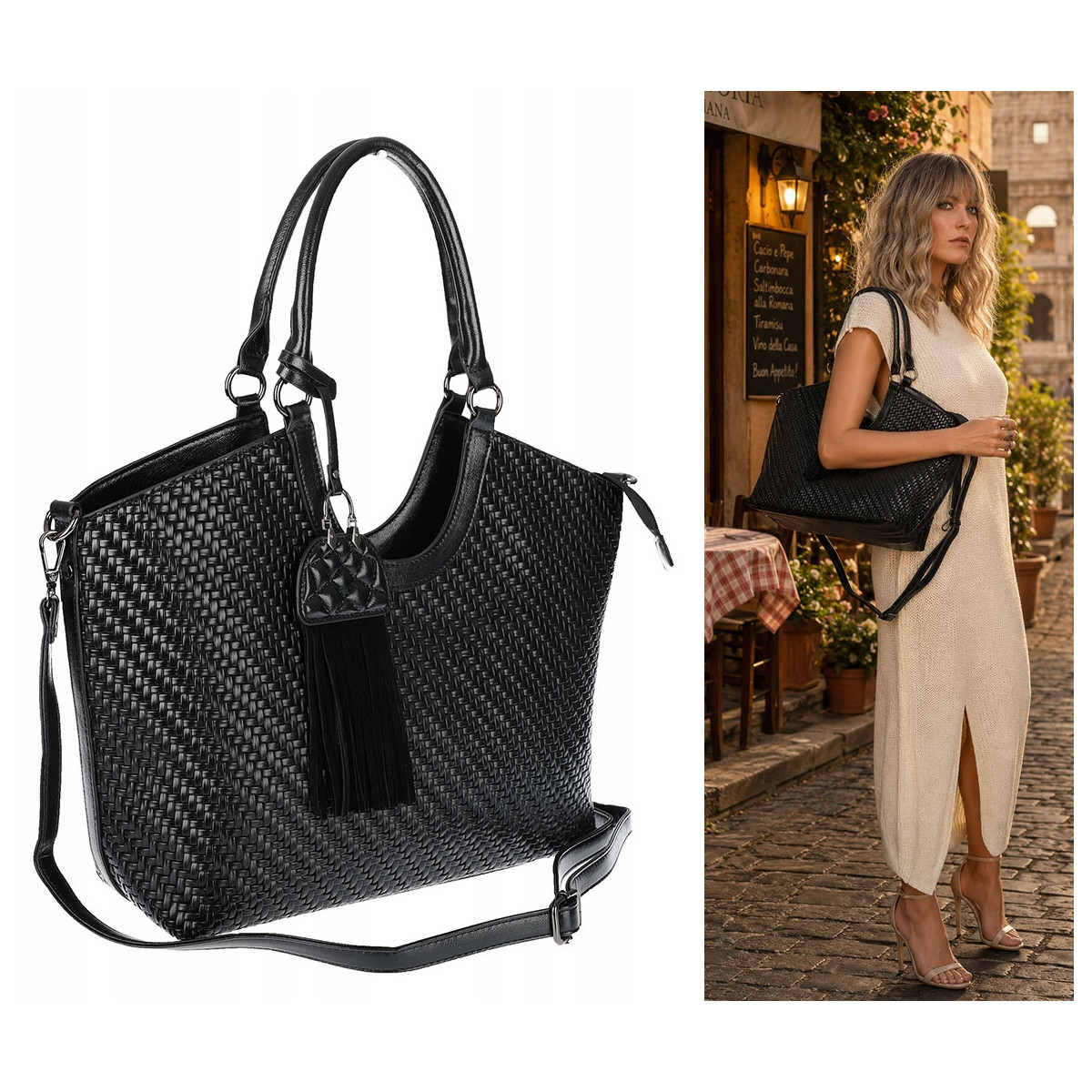 Torebka Damska Shopper na Ramię modna do ręki Listonoszka MC819 Czarna