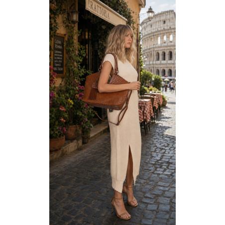 Torebka Damska Shopper na Ramię modna do ręki Listonoszka MC819 Brązowa
