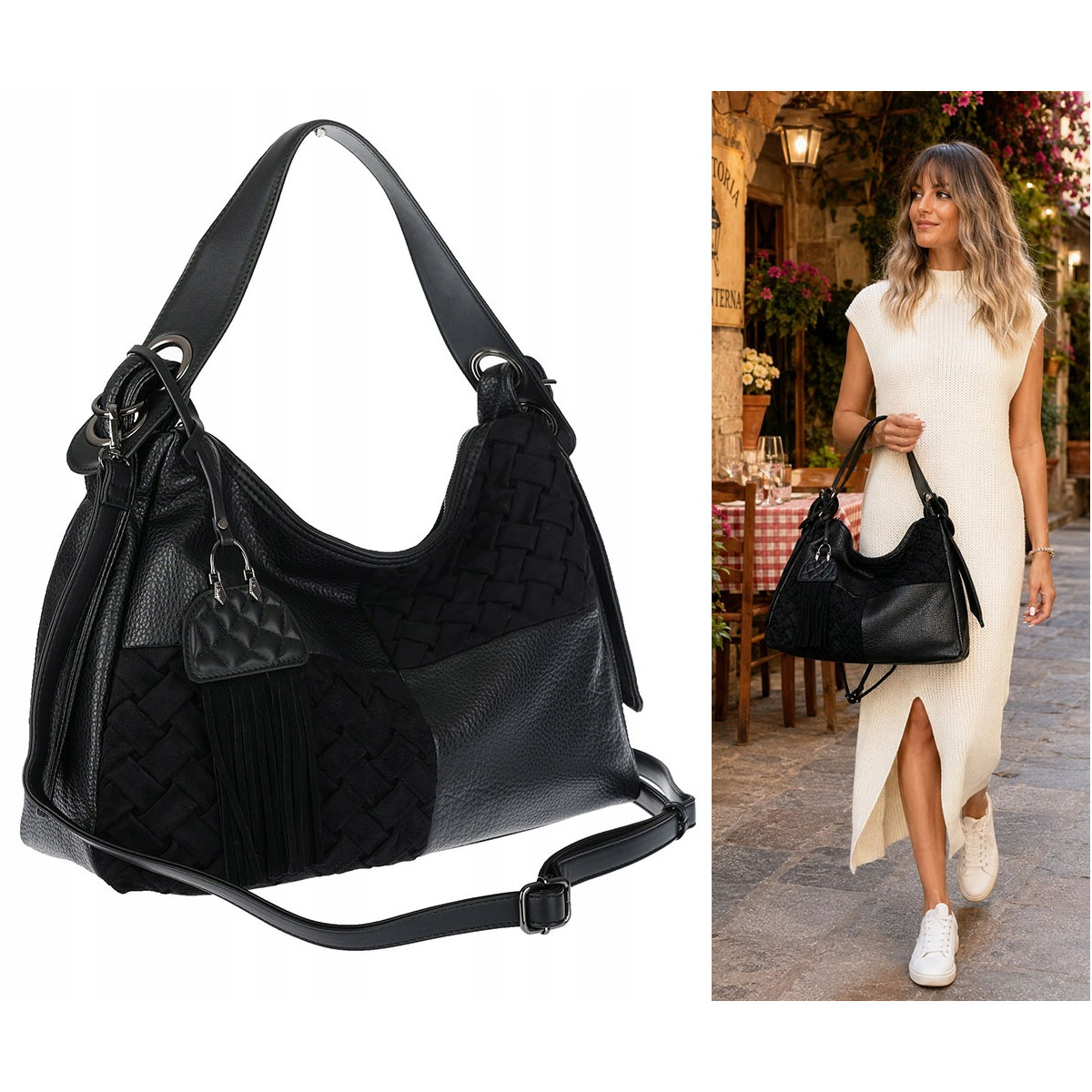 Torebka Damska Shopper na Ramię worek modna torba Listonoszka MC875 Czarna