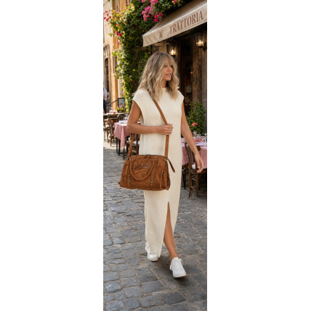 Torebka kuferek do ręki Listonoszka elegancka zamszowa torba HJ1381 Brązowa