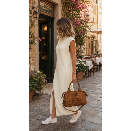 Torebka kuferek do ręki Listonoszka elegancka zamszowa torba HJ1381 Brązowa