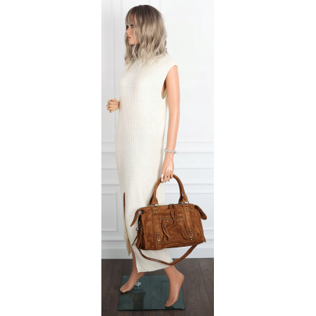 Torebka kuferek do ręki Listonoszka elegancka zamszowa torba HJ1381 Brązowa