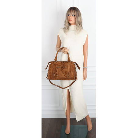 Torebka kuferek do ręki Listonoszka elegancka zamszowa torba HJ1381 Brązowa