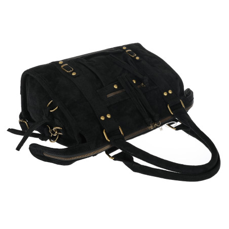 Torebka kuferek do ręki Listonoszka elegancka zamszowa torba HJ1381 Czarna