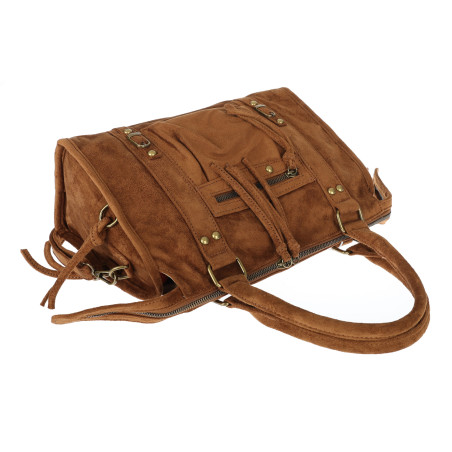 Torebka kuferek do ręki Listonoszka elegancka zamszowa torba HJ1381 Brązowa