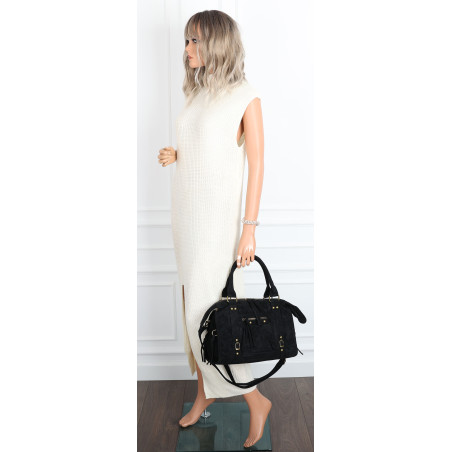 Torebka kuferek do ręki Listonoszka elegancka zamszowa torba HJ1381 Czarna