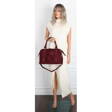 Torebka kuferek do ręki Listonoszka elegancka zamszowa torba HJ1381 Bordowa