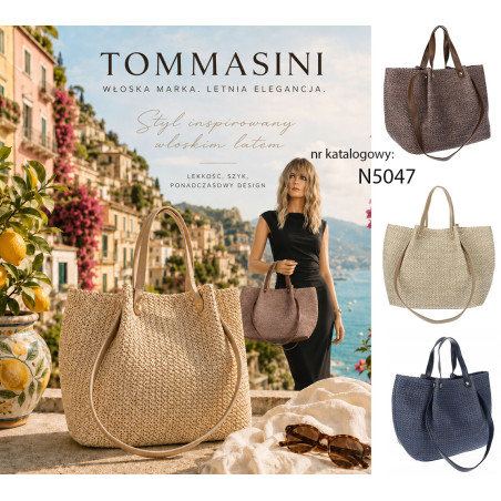 Torebka Damska Worek Shopper Torba na Ramię duża modna pajemna N5047 Beżowa