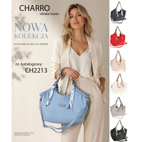 Torebka damska worek shopper A4 pojemna na ramię z łańcuszkiem CH2213 Czerwona