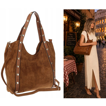 Torebka Damska Shopper na Ramię worek torba Listonoszka HJ1386 Brązowa