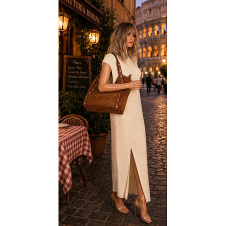 Torebka Damska Shopper na Ramię worek torba Listonoszka HJ1386 Brązowa