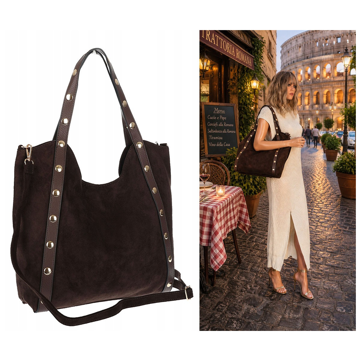Torebka Damska Shopper na Ramię worek torba Listonoszka HJ1386 C. Czekolada