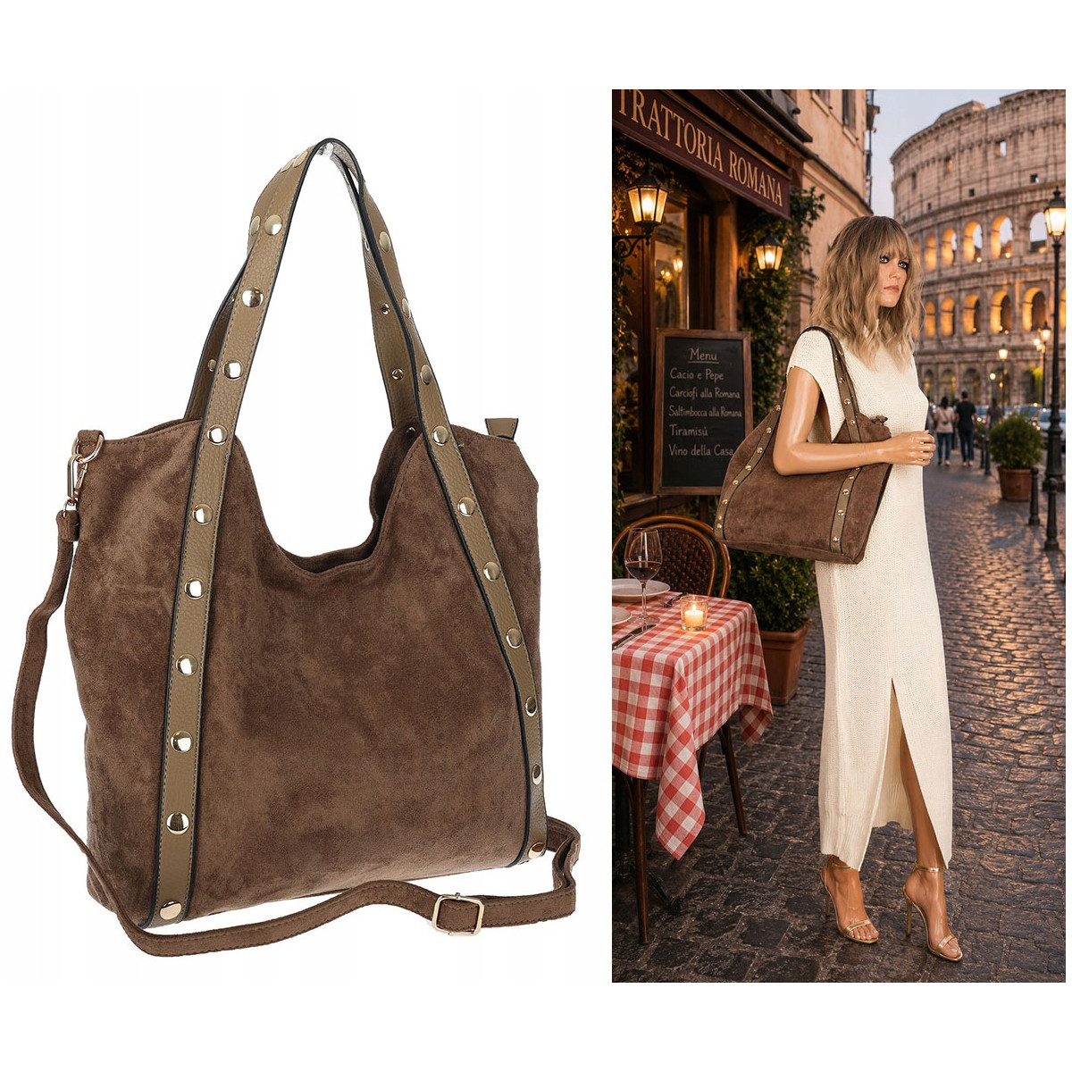 Torebka Damska Shopper na Ramię worek torba Listonoszka HJ1386 Beżowa