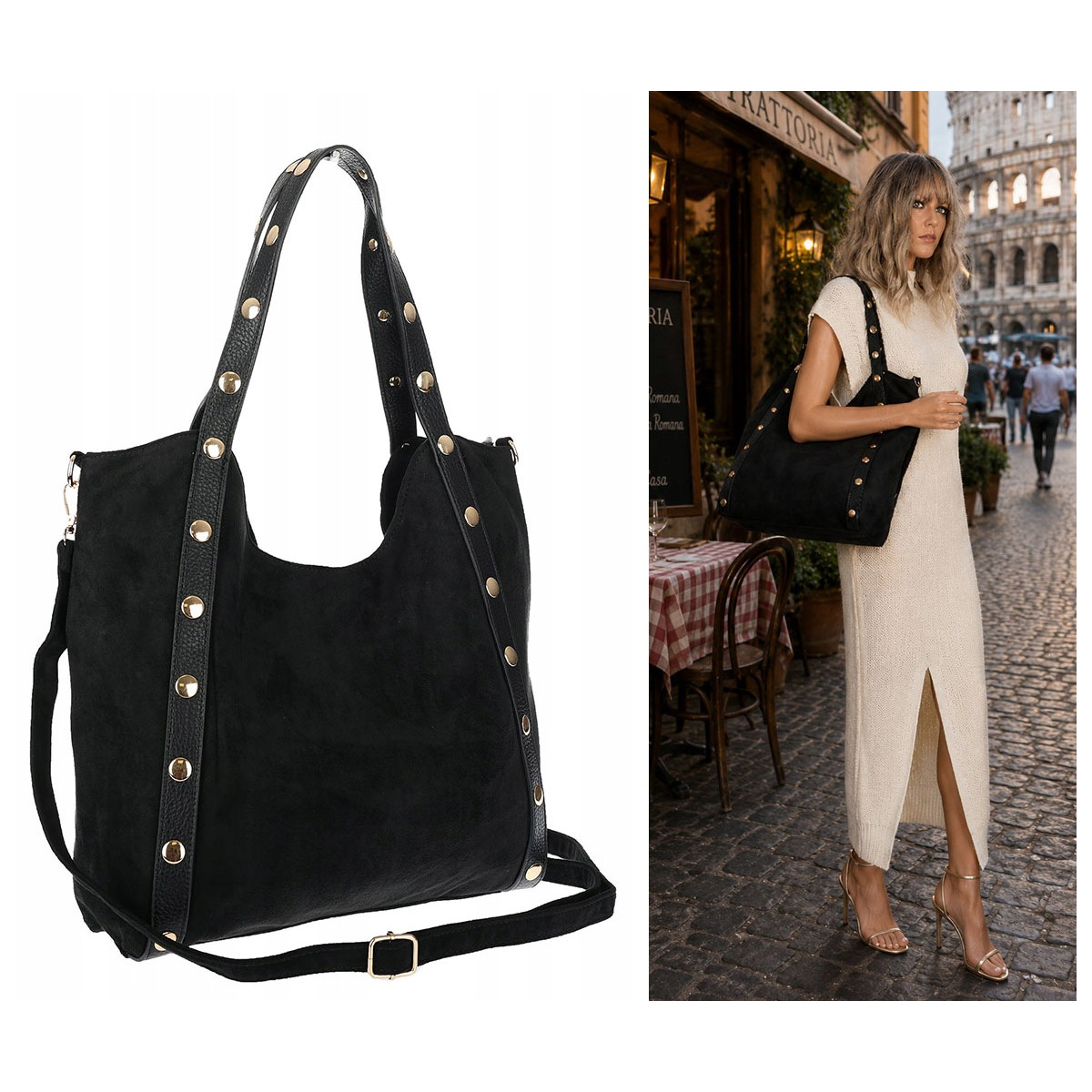 Torebka Damska Shopper na Ramię worek modna torba Listonoszka HJ1386 Czarna