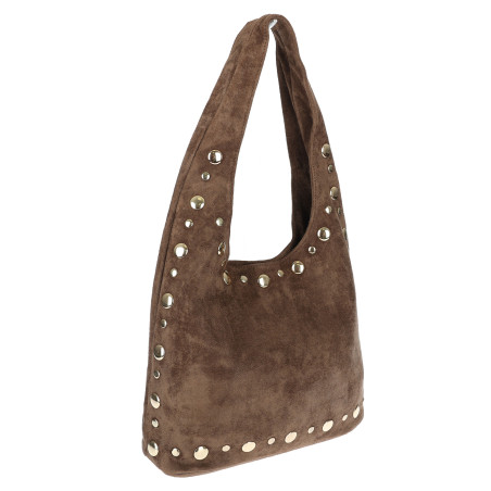 Torebka damska zamszowa worek shopper z ćwiekami modna torba HJ1385 Beżowa
