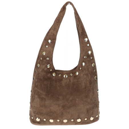 Torebka damska zamszowa worek shopper z ćwiekami modna torba HJ1385 Beżowa