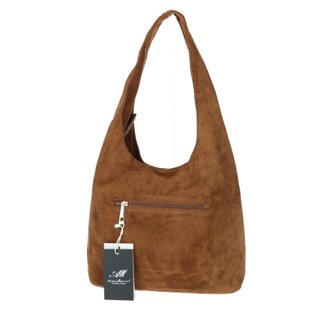 Torebka damska zamszowa worek shopper z ćwiekami modna torba HJ1385 Brązowa