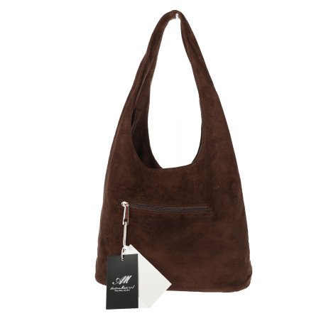 Torebka damska zamszowa worek shopper z ćwiekami modna HJ1385 Czekoladowa