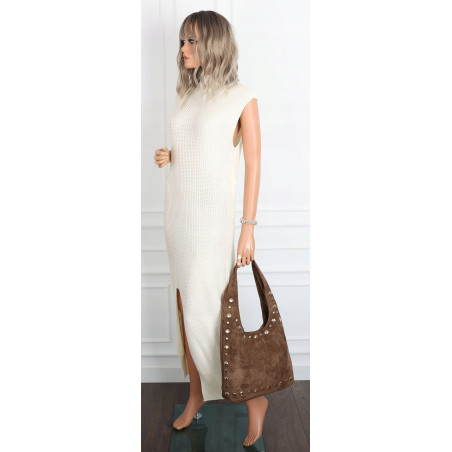 Torebka damska zamszowa worek shopper z ćwiekami modna torba HJ1385 Beżowa