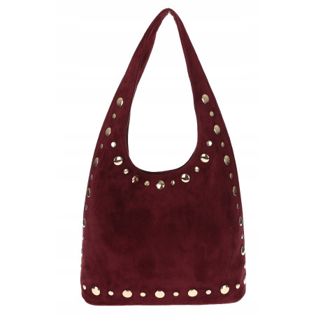 Torebka damska zamszowa worek shopper z ćwiekami modna torba HJ1385 Bordowa