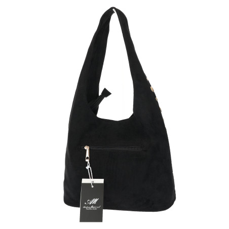 Torebka damska zamszowa worek shopper z ćwiekami modna torba HJ1385 Czarna