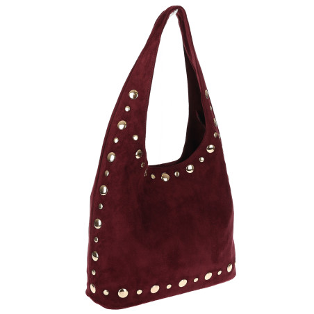 Torebka damska zamszowa worek shopper z ćwiekami modna torba HJ1385 Bordowa