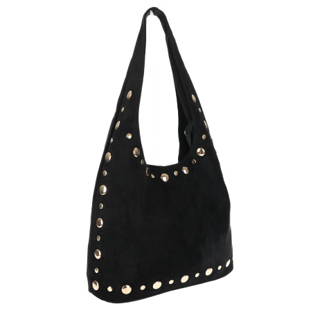 Torebka damska zamszowa worek shopper z ćwiekami modna torba HJ1385 Czarna