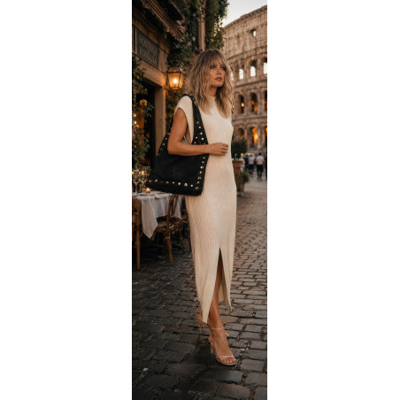 Torebka damska zamszowa worek shopper z ćwiekami modna torba HJ1385 Czarna