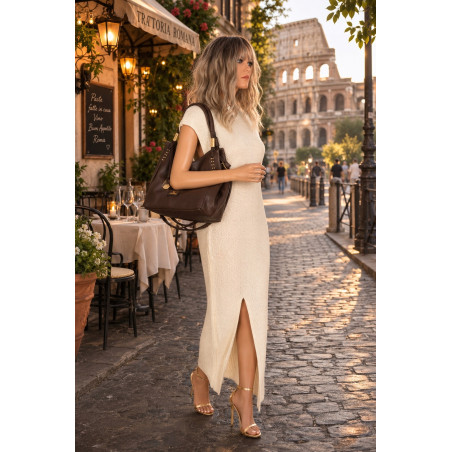 Torebka damska worek shopper listonoszka modna na ramię CJL752 Czekoladowa